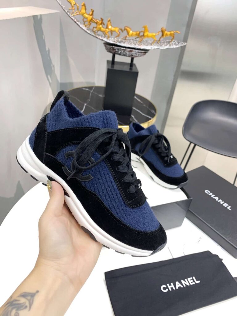 Chanel Velvet Low Top Sneakers Black And Dark Blue - Image 2