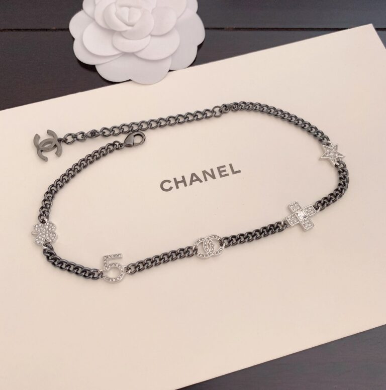 Chanel Ruthenium Crystal Chain Cc Lucky Charms Choker Silver - Image 4
