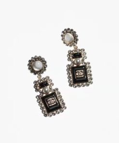 Chanel Metal Glass Black Crystal Earrings