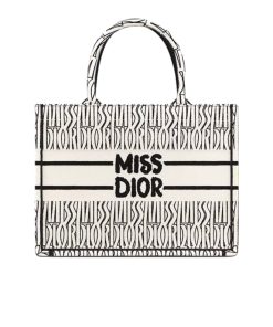 Dior Book Tote Miss Dior Allover Embroidery White And Black Medium 26Cm M1296Zeze M041