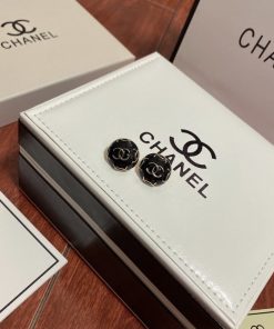 Chanel Button Black Earrings