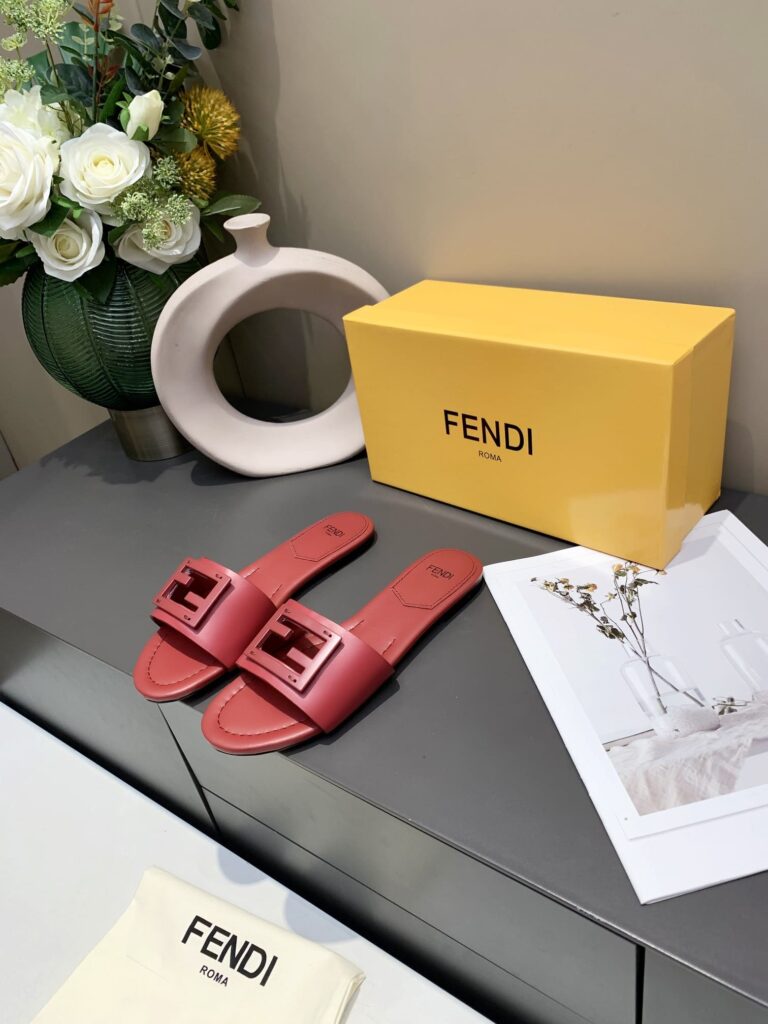 Fendi Signature Leather Sandals Slide Red 8R8136-Ae7Tf0Upa - Image 4