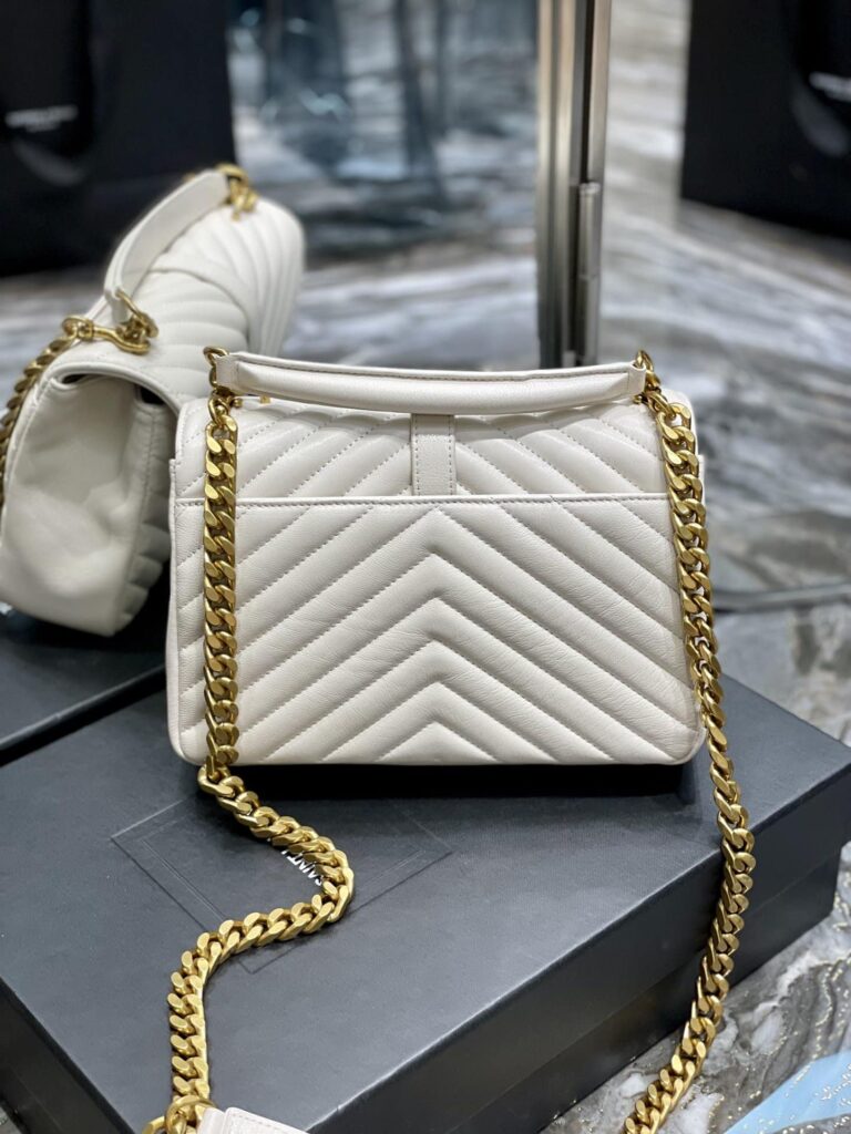 Saint Laurent College Medium Chain Bag In Quilted Leather White 24Cm 600279Brm079207 - Image 4