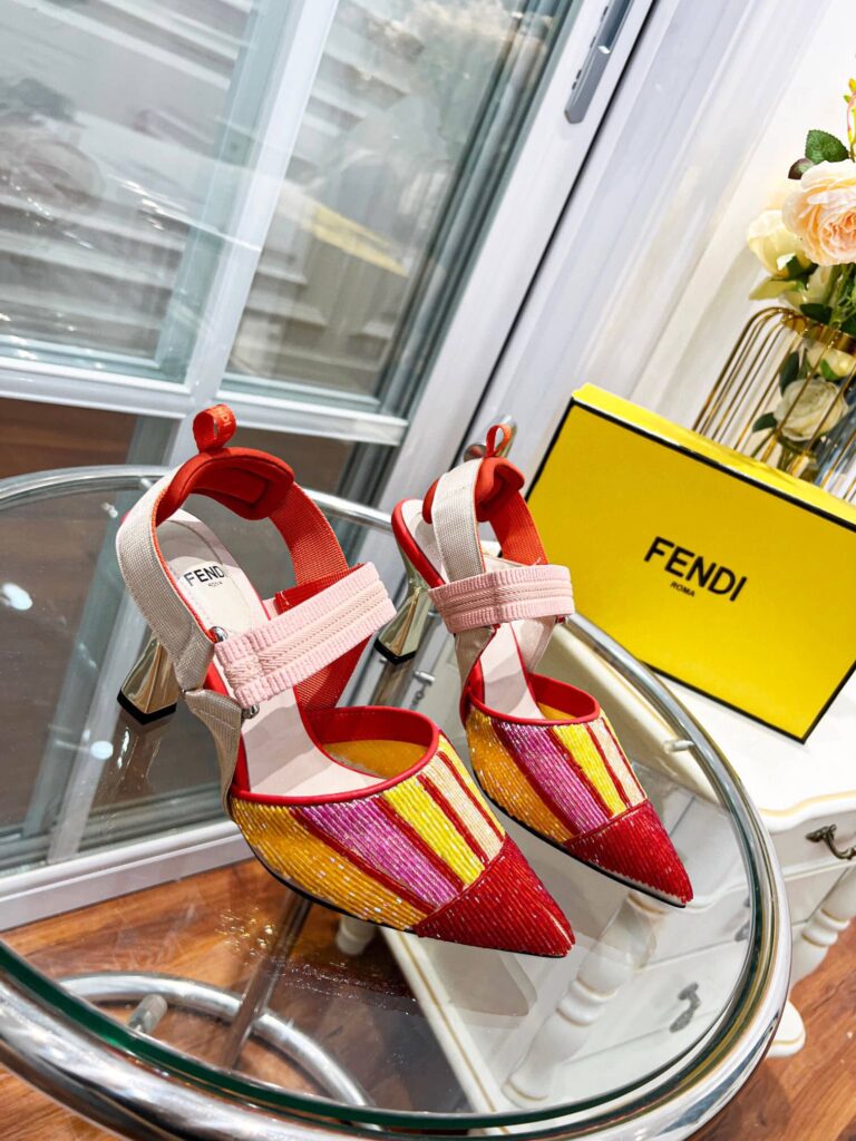 Fendi Colibri 85Mm Beaded Slingback Pumps Red - Image 6