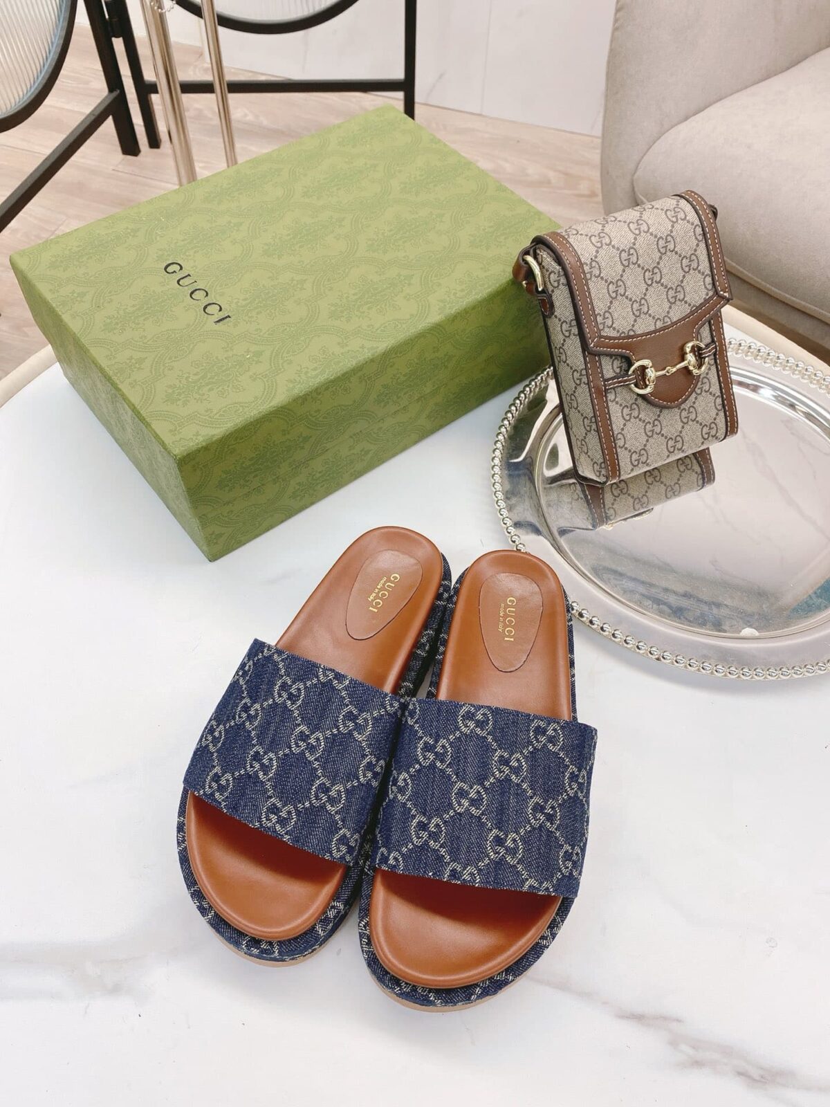 Gucci Women'S Platform Slide Sandal Blue 623212 2Kq00 4402 - Image 4