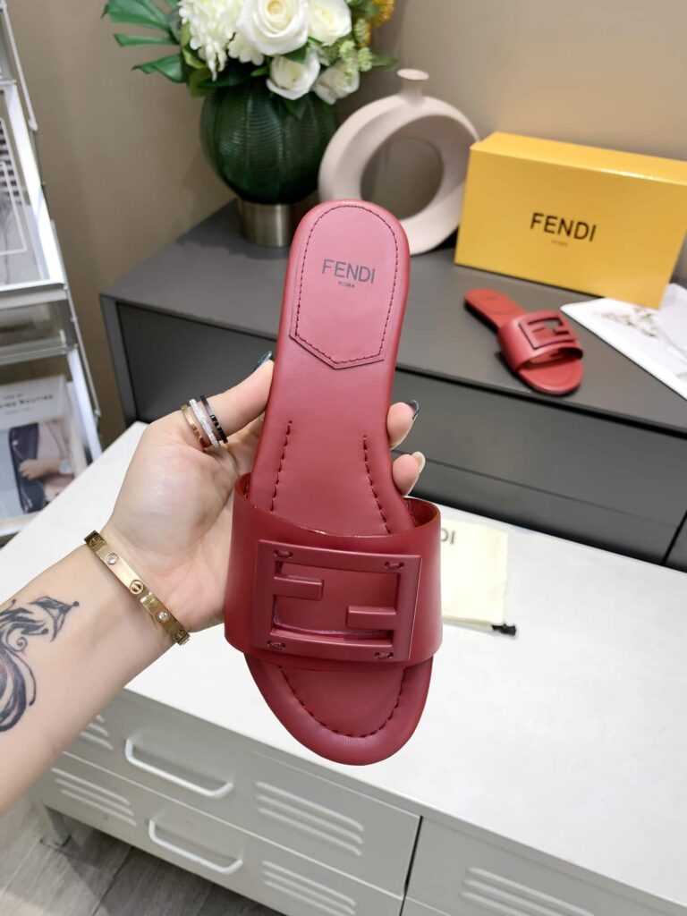 Fendi Signature Leather Sandals Slide Red 8R8136-Ae7Tf0Upa - Image 3