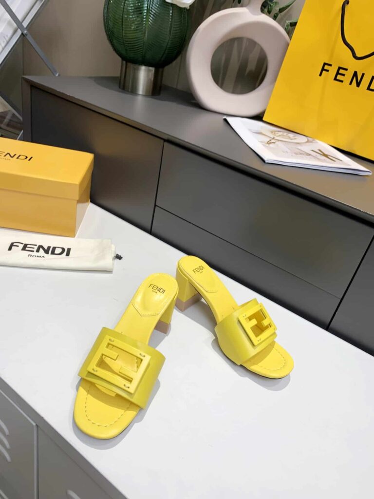 Fendi Signature Leather High Heel Yellow - Image 4