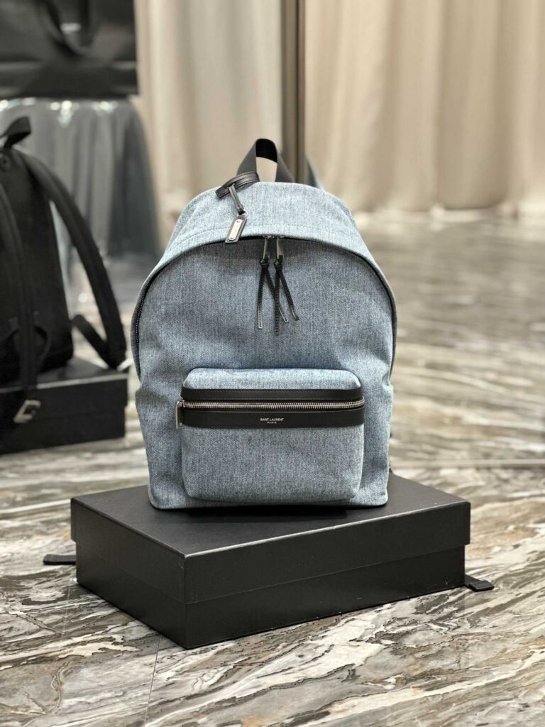 Saint Laurent City Denim Backpack Bags Blue - Image 5