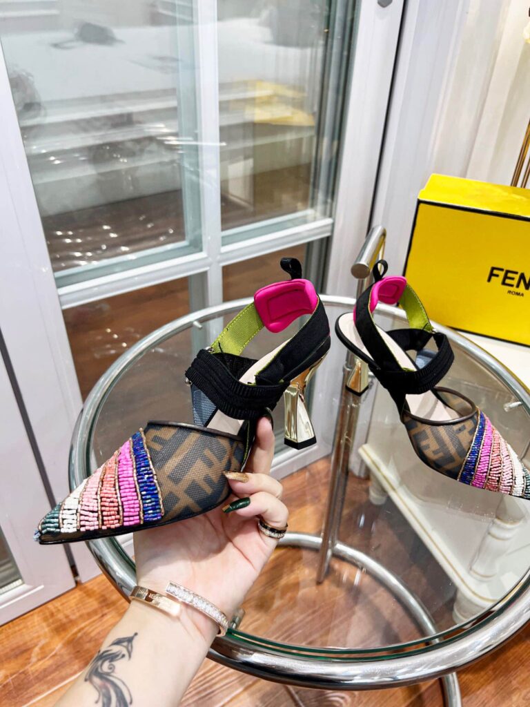 Fendi Colibri 85Mm Beaded Slingback Pumps Rainbow 8J8143Ai1E - Image 3