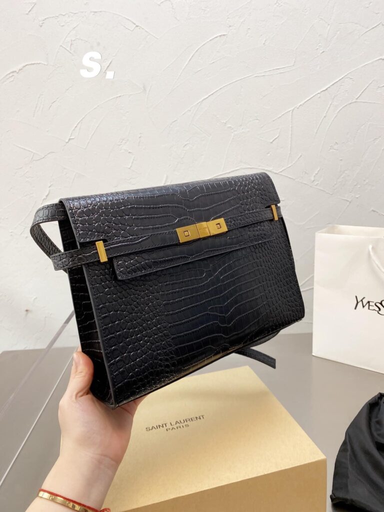 Saint Laurent Manhattan Shoulder Bag In Crocodile Embossed Shiny Black Gold 29Cm 579271Dnd0J1000 - Image 6