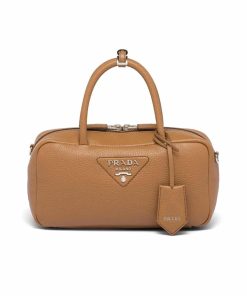 Prada Crossbody With Top Handle Leather Bag Brown 23Cm