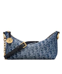 Dior Diorstar Hobo Bag With Chain Blue Denim 22Cm S3202Udce M49E
