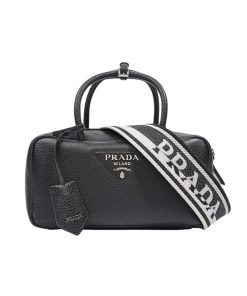 Prada Crossbody With Top Handle Leather Bag Black 23Cm