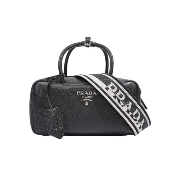Prada Crossbody With Top Handle Leather Bag Black 23Cm