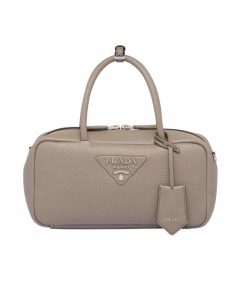 Prada Crossbody With Top Handle Leather Bag Grey 23Cm