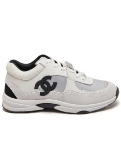 Chanel Suede And Leather Cc Low Top Sneakers White Black