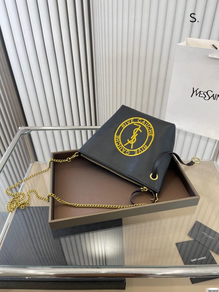 Saint Laurent Rive Gauche Laced Bag In Embroidered Felt And Smooth Leather Black - Image 6