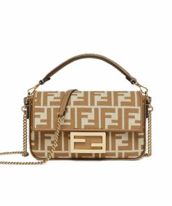 Fendi Baguette Mini Ff Jacquard Fabric Bag Beige 21Cm