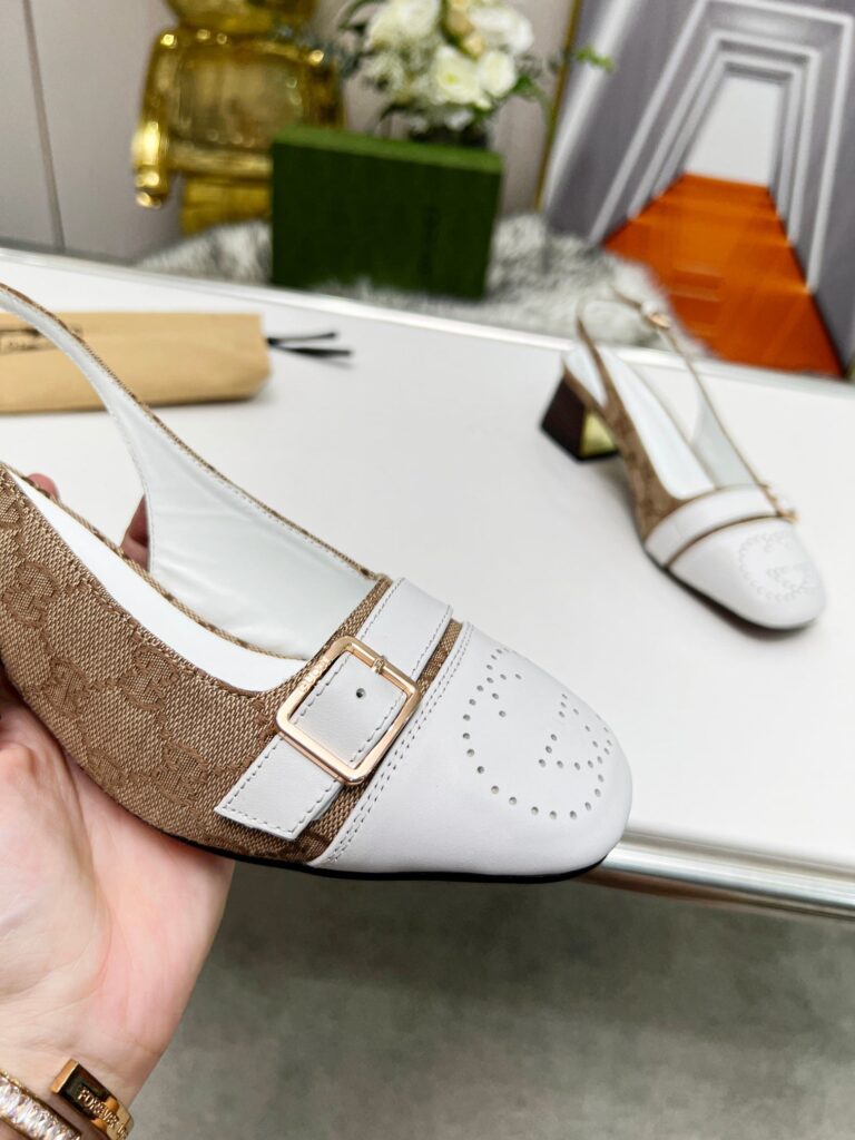 Gucci Women'S Mid Heel Slingback Brown And White - Image 5