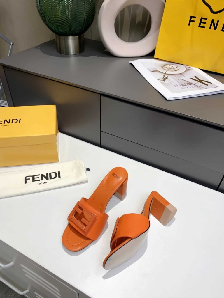 Fendi Signature Leather High Heel Orange - Image 5