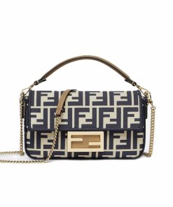 Fendi Baguette Mini Ff Jacquard Fabric Bag Black 21Cm