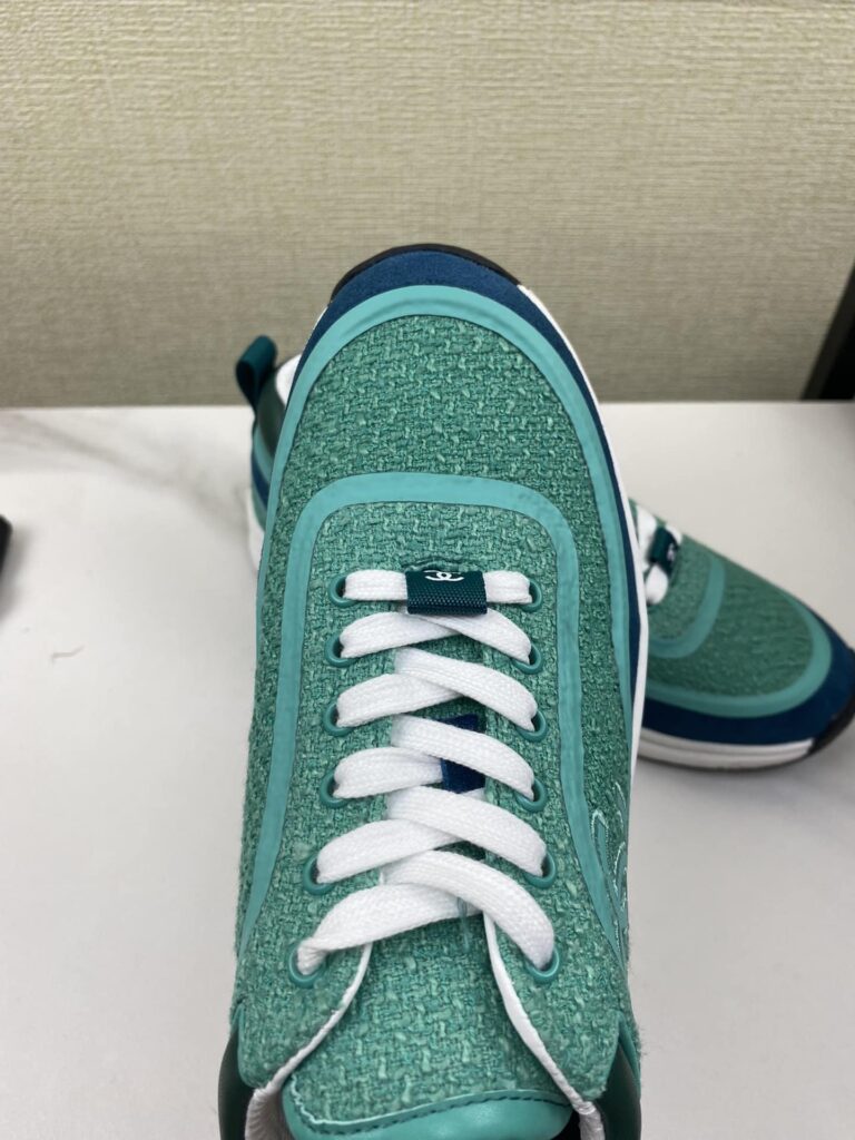 Chanel Tweed Turquoise Sneaker Green - Image 5