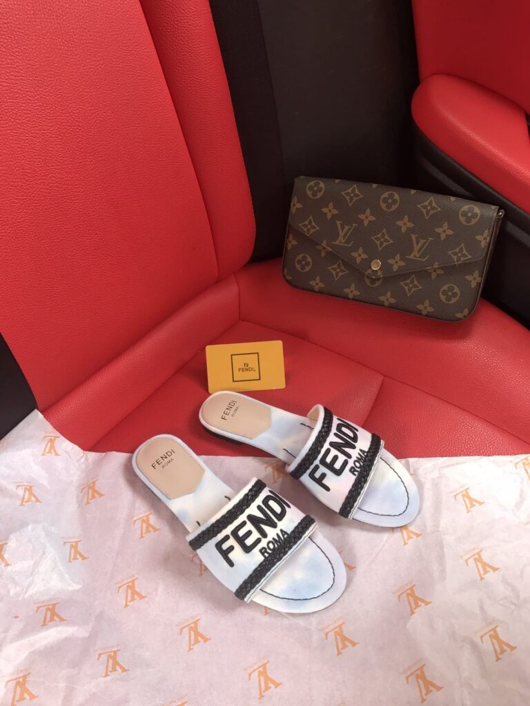 Fendi Logo-Embroidered Mule Slides Light Blue - Image 5