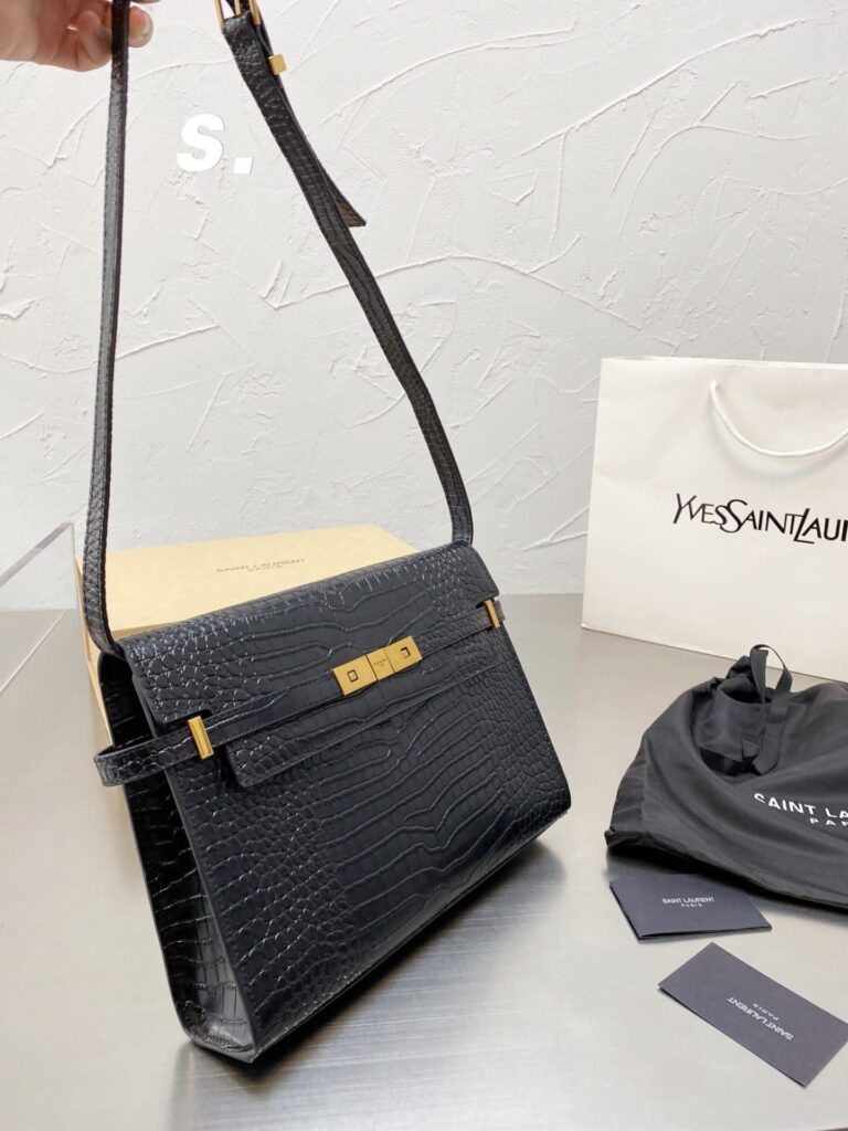 Saint Laurent Manhattan Shoulder Bag In Crocodile Embossed Shiny Black Gold 29Cm 579271Dnd0J1000 - Image 5