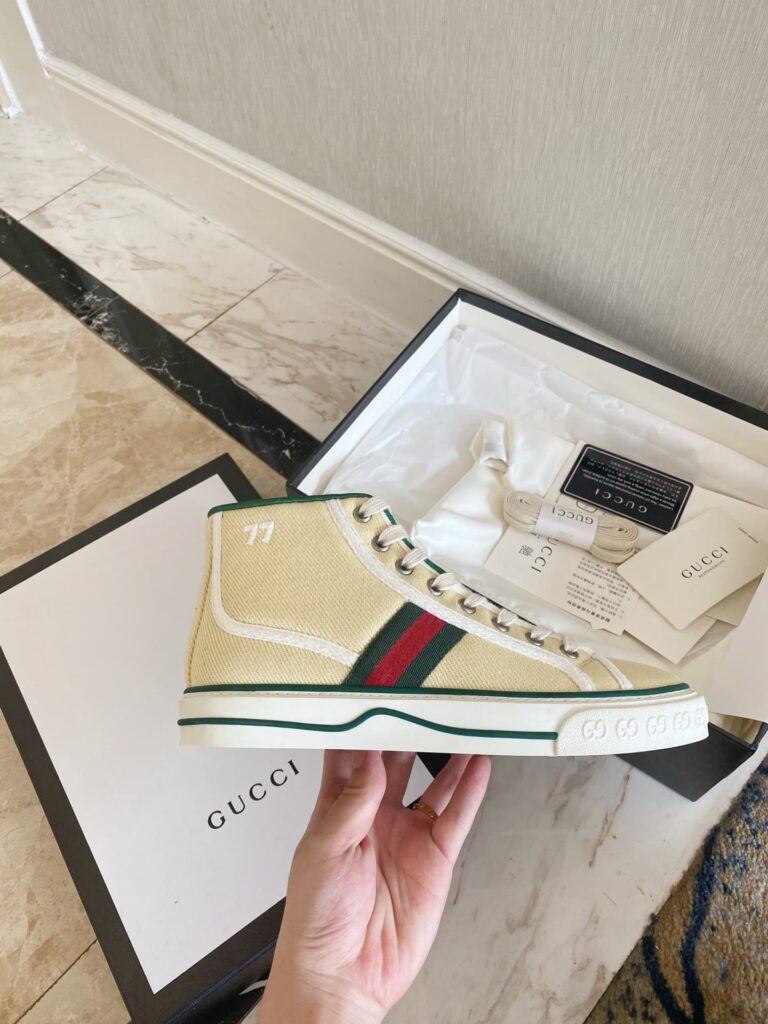 Gucci'S Go Retro Tennis 1977 Canvas High-Top Sneaker Beige - Image 8