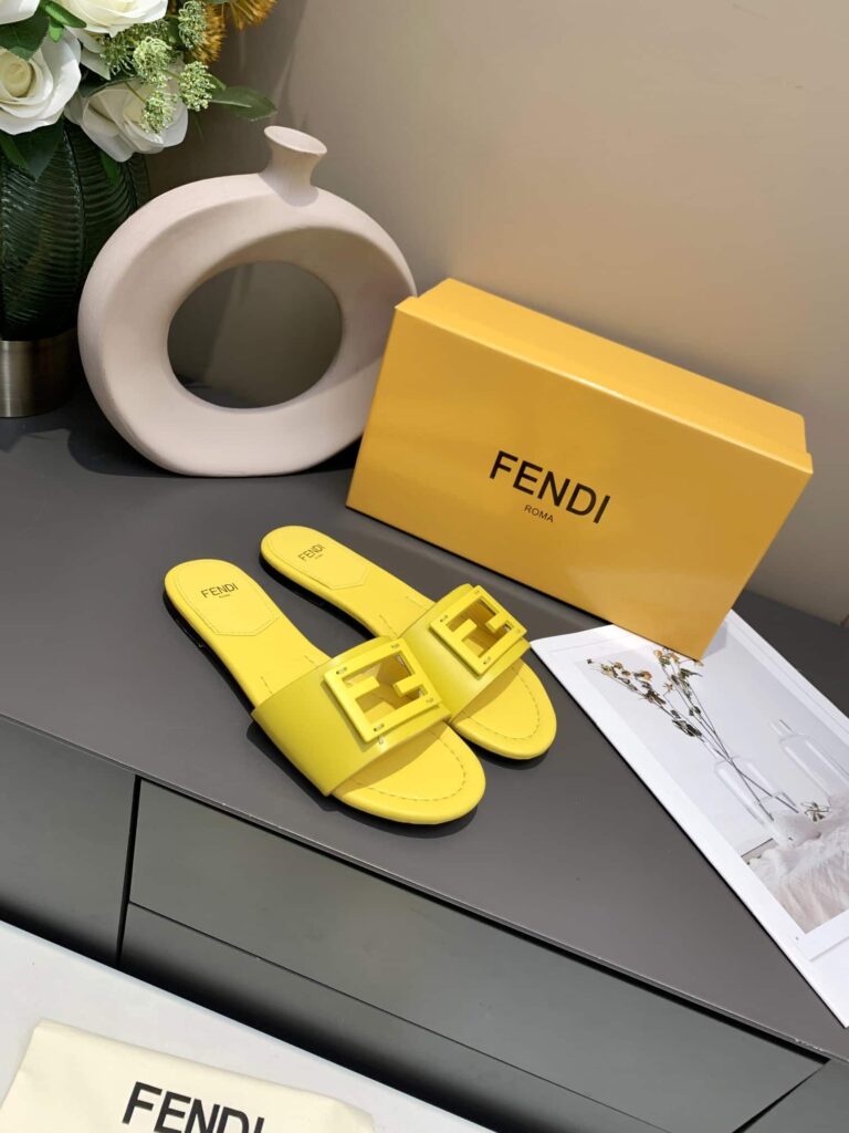 Fendi Signature Leather Sandals Slide Yellow 8R8136Ae7Tf0Vva - Image 4