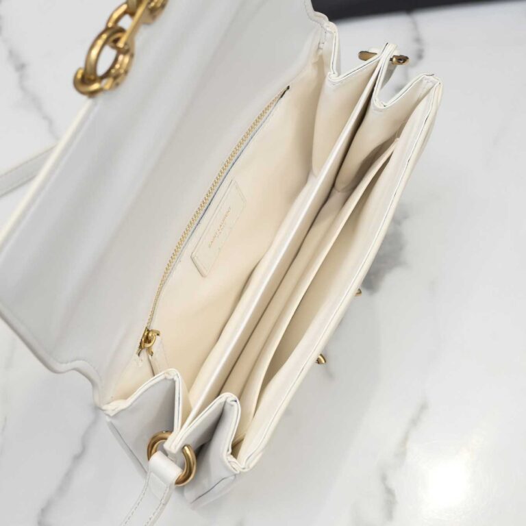 Saint Laurent Le Maillon Satchel In Smooth Leather Blanc Vintage 6497952R20W9207 - Image 2