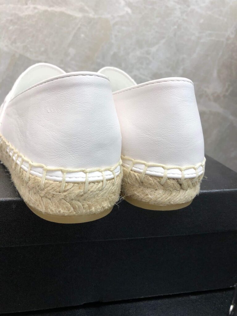 Chanel Embroidered Espadrille Leather Grey Cap Toe Flats White - Image 6