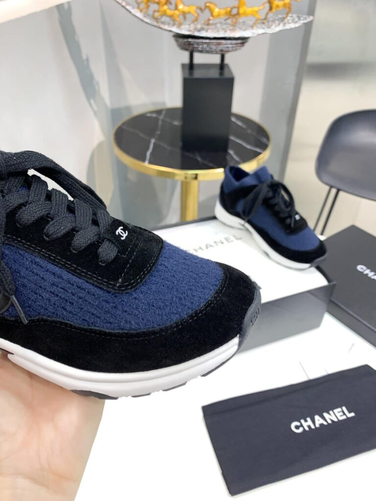 Chanel Velvet Low Top Sneakers Black And Dark Blue - Image 4