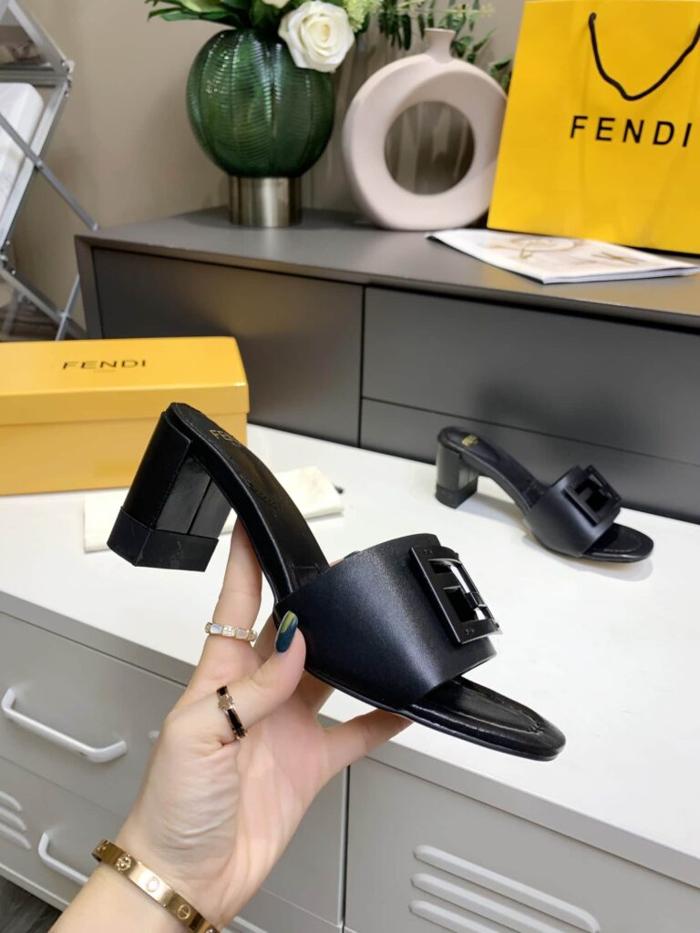Fendi Signature Leather High Heel Black - Image 4