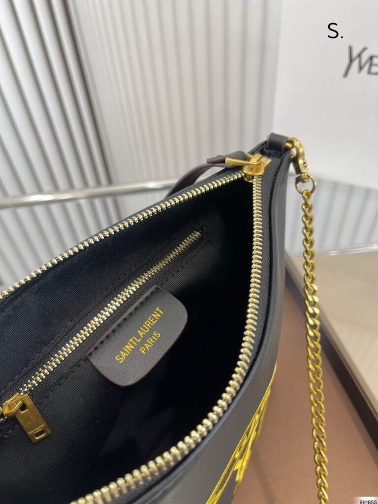 Saint Laurent Rive Gauche Laced Bag In Embroidered Felt And Smooth Leather Black - Image 4