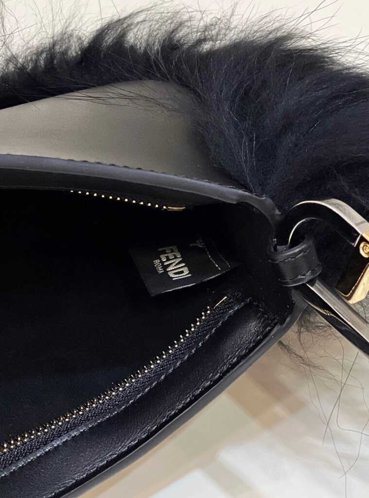 Fendi O’Lock Swing Camellia Leather And Fox Fur Pouch Black 8Bs068Als9F1Ju3 - Image 3