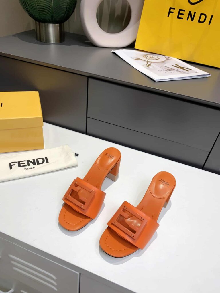 Fendi Signature Leather High Heel Orange - Image 4
