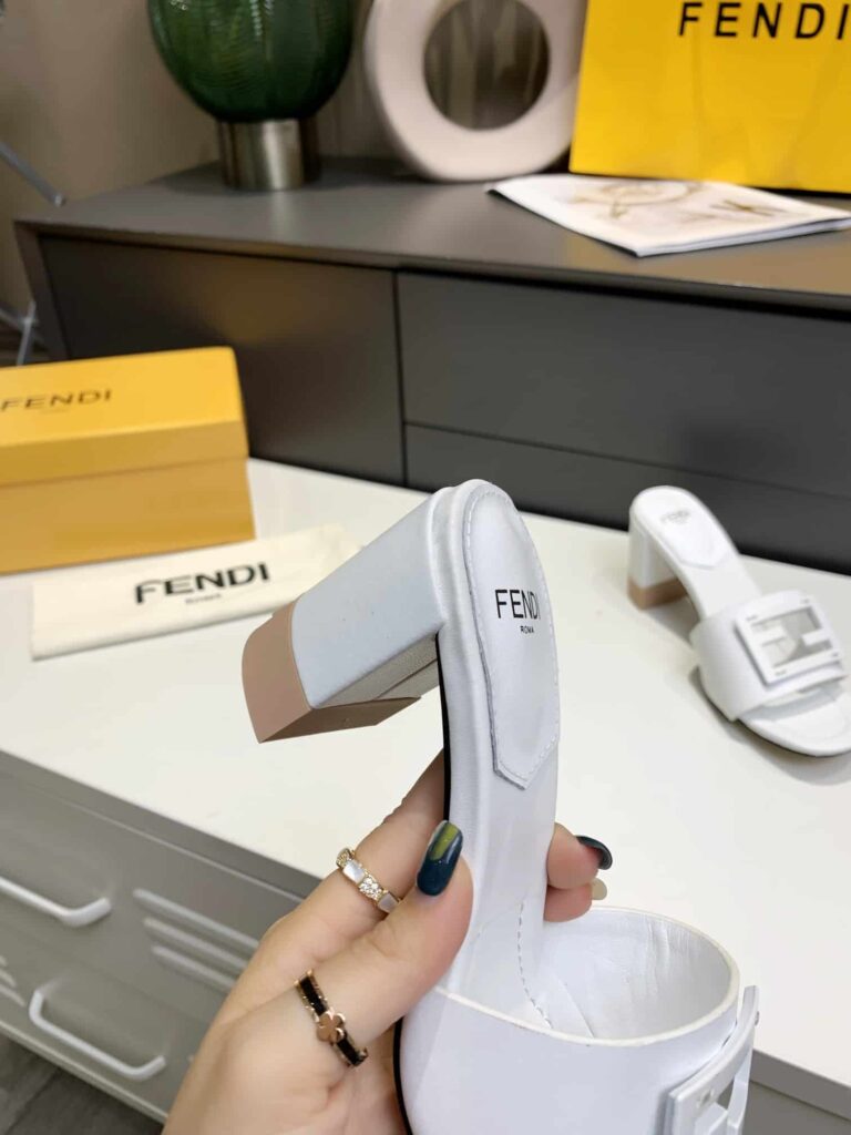 Fendi Signature Leather High Heel White - Image 2