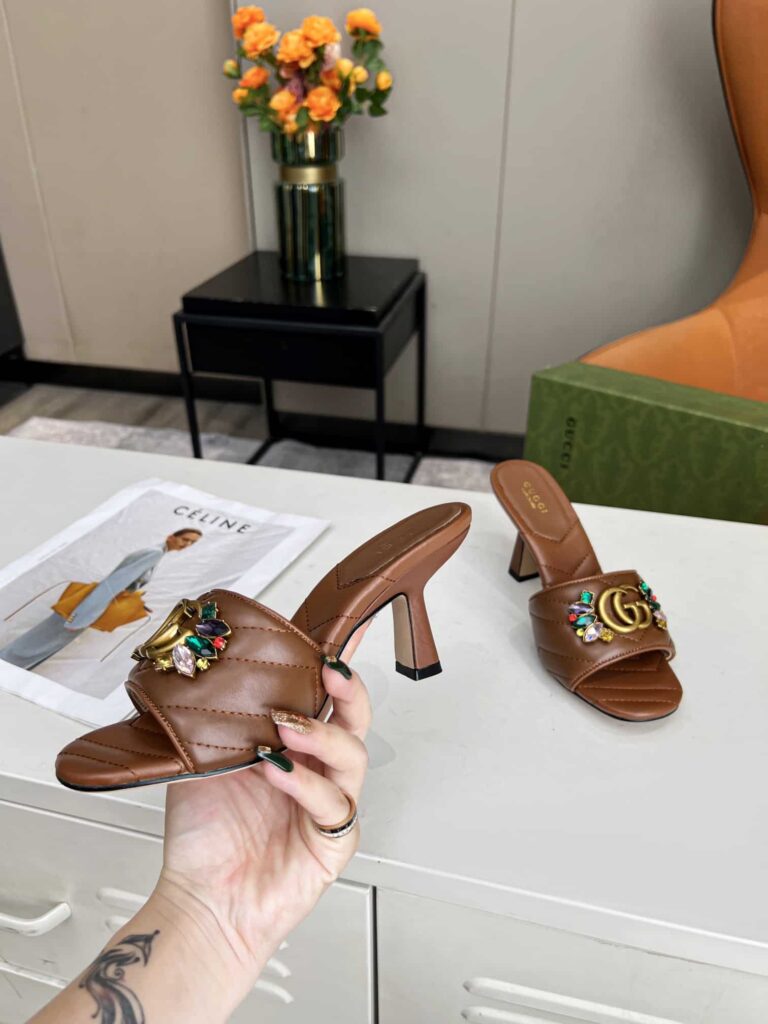 Gucci Women'S Flower Double G Slide Sandal Brown - Image 2