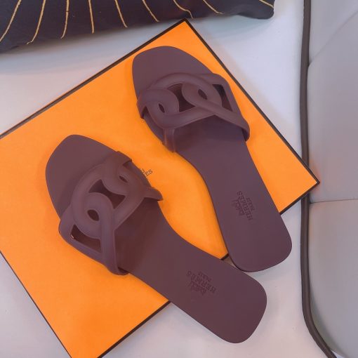 Hermes Aloha Dark Purple Slippers Sandal - Image 4