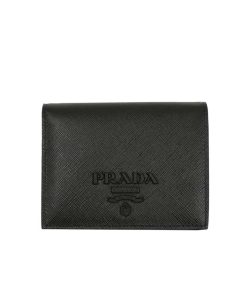 Prada Bii Fold Saffiano Leather Wallet Black 11Cm