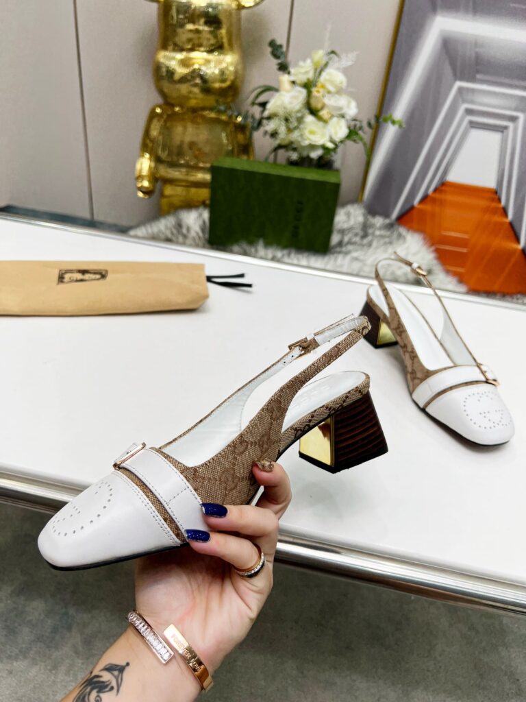 Gucci Women'S Mid Heel Slingback Brown And White - Image 3
