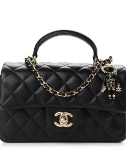 Chanel Lion Charm Top Handle Flap Bag 20Cm Black As2431