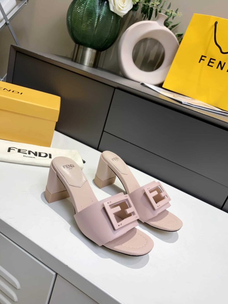 Fendi Signature Leather High Heel Pink - Image 6