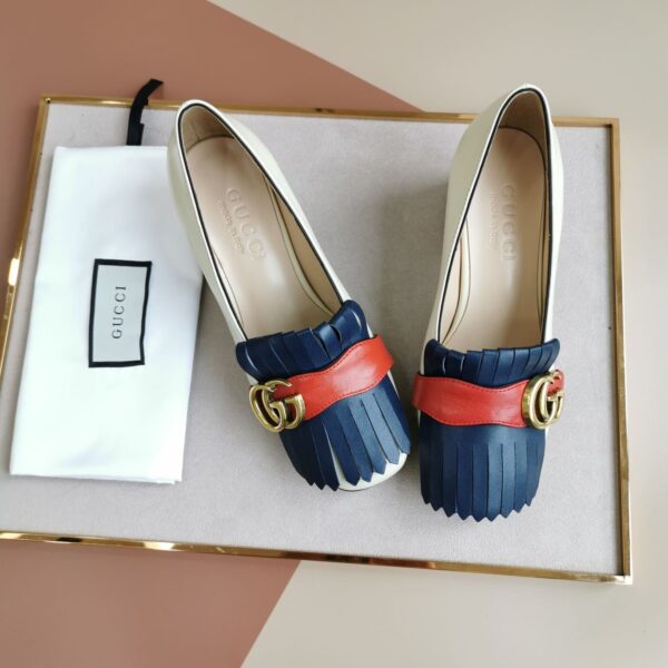 Gucci Wmns White And Blue Leather Mid-Heel Pump - Image 9