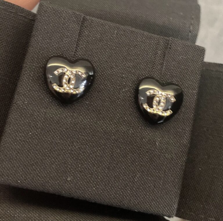 Chanel Cc Black Heart Earrings - Image 3