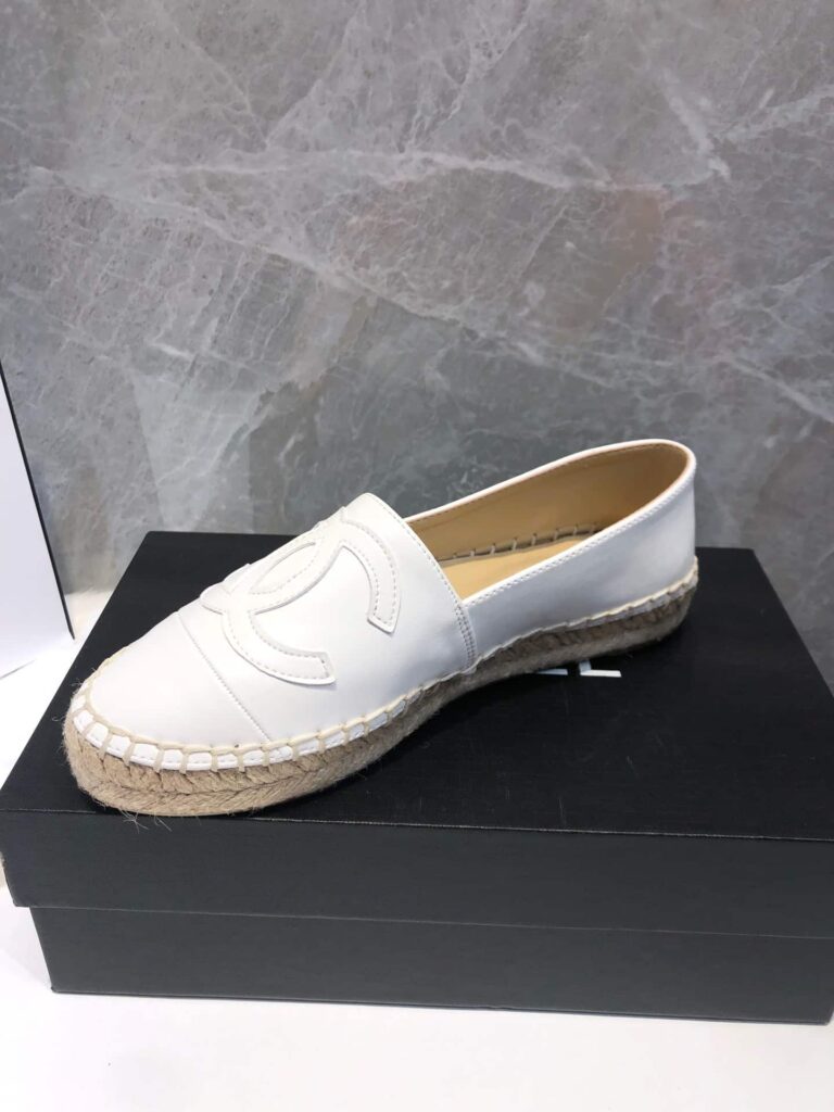Chanel Embroidered Espadrille Leather Cap Toe Flats White - Image 6