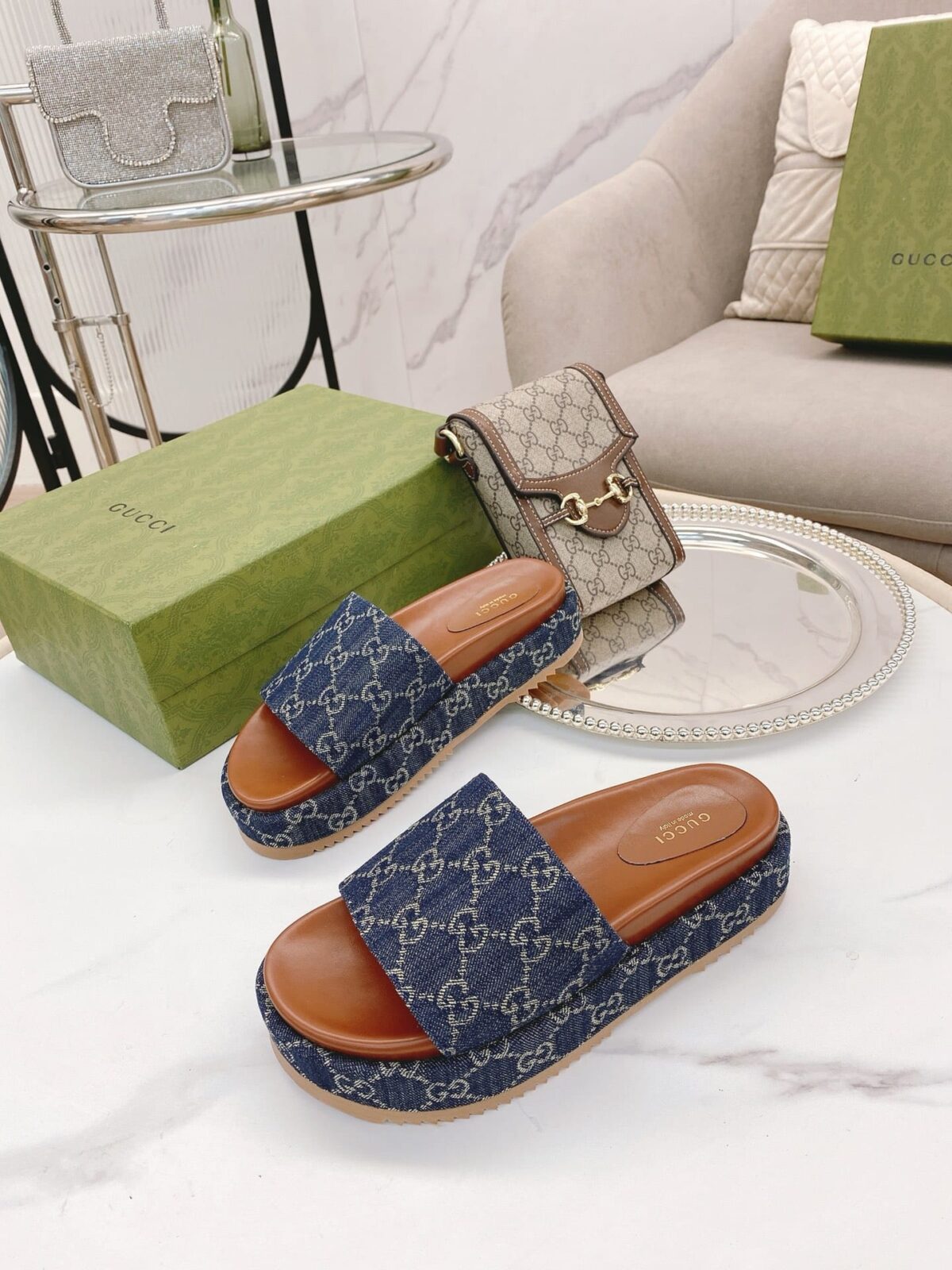 Gucci Women'S Platform Slide Sandal Blue 623212 2Kq00 4402 - Image 6