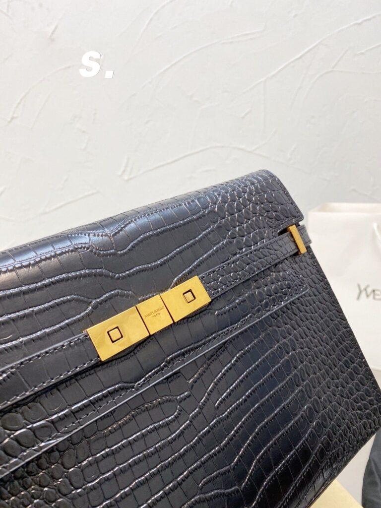 Saint Laurent Manhattan Shoulder Bag In Crocodile Embossed Shiny Black Gold 29Cm 579271Dnd0J1000 - Image 9