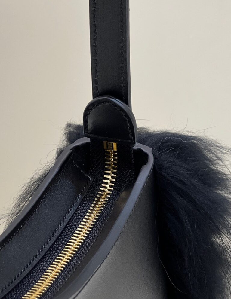 Fendi O’Lock Swing Camellia Leather And Fox Fur Pouch Black 8Bs068Als9F1Ju3 - Image 4